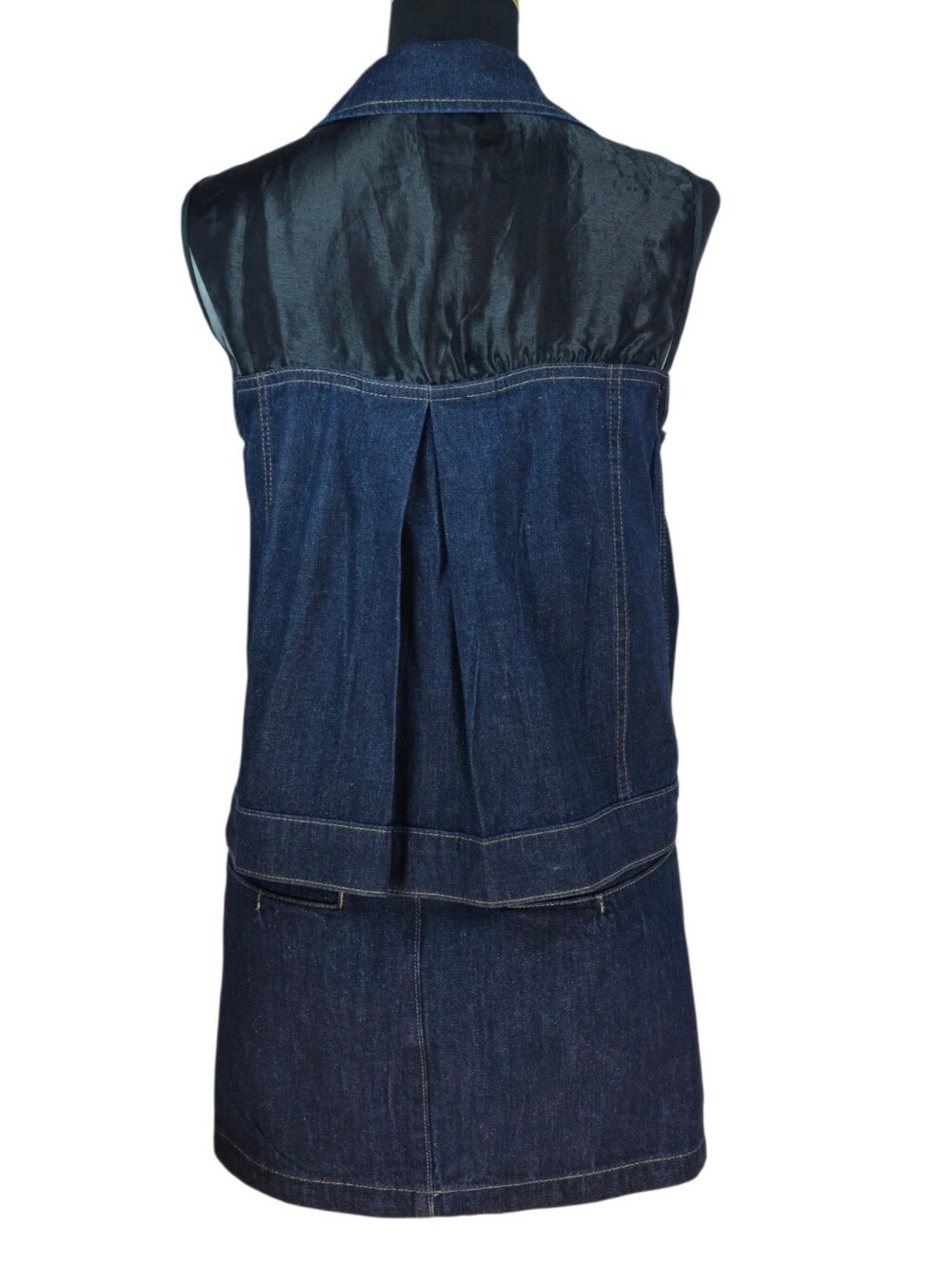 TOPSHOP x ASOS Dark Wash Sheer Organza Pleated Denim Vest & Mini Skirt Set L - Picture 6 of 16
